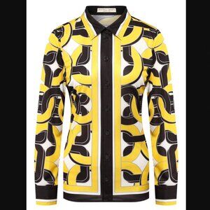 Bottega Veneta Black Yellow Geometric Slim Button Down Blouse Shirt size IT 38/2